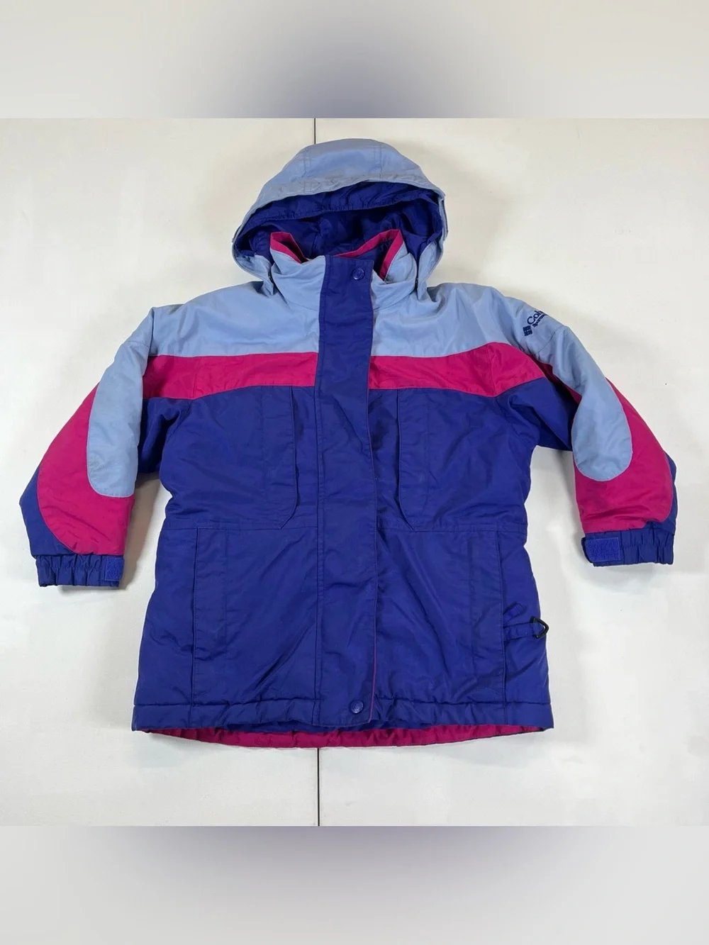 Vintage Columbia Bugaboo Jacket Youth 6 Blue Pink Ski Colorblock Hooded Nylon